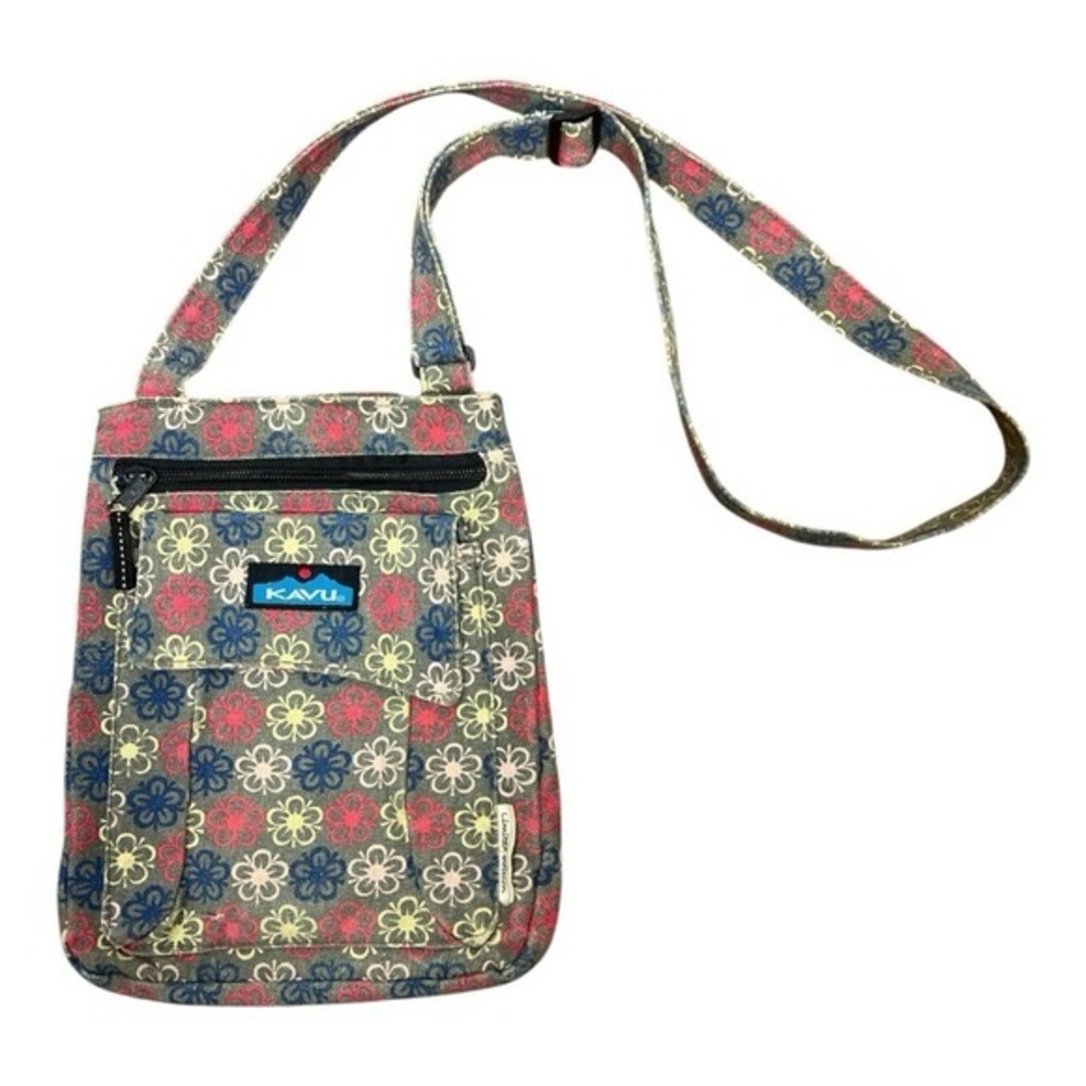 Kavu. Crossbody Keeper Canvas Bag. Taupe Floral Print - Limited Edition.
